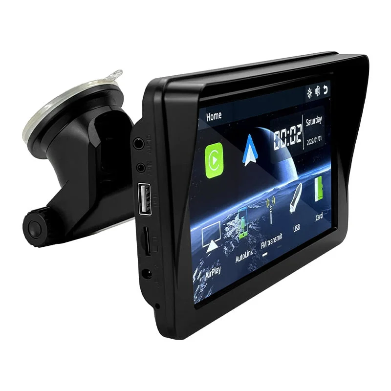 Portable 7-inch Tesla CarPlay screen with auto navigation, app control, and multimedia integration for a modern driving experience.