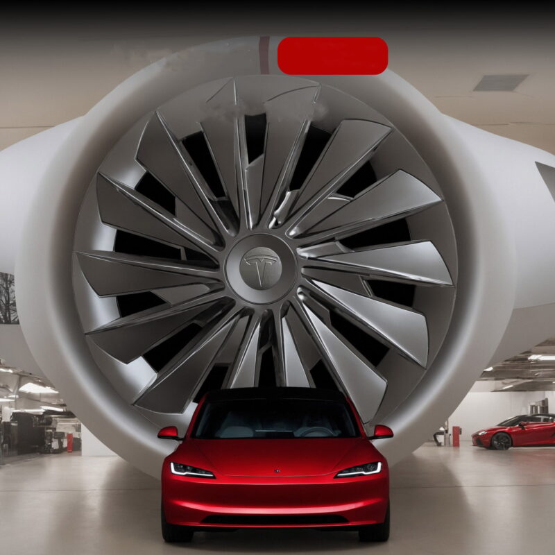 A close-up view of Tesla Model 3 18 inch wheel covers with a dynamic design, offering a sophisticated touch to the vehicle's appearance