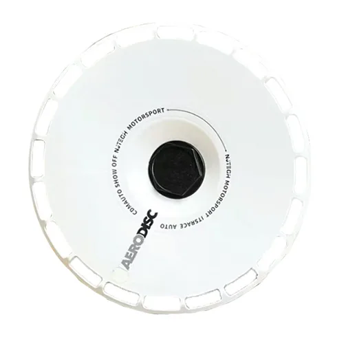 Tesla Model 3/Y white custom wheel cover with minimalist design.