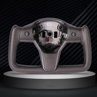 Premium carbon fiber yoke steering wheel for Tesla Model 3/Y, showcasing high-quality craftsmanship and a futuristic design, ready for installation