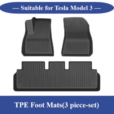 Tesla Model 3 TPE Floor Mats – Custom Fit, All-Weather Protection, 3-Piece Set