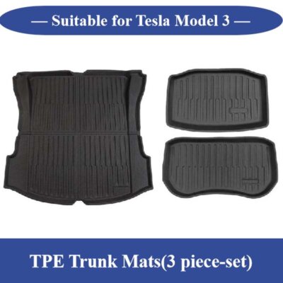 Tesla Model 3 TPE Trunk Mats – Durable and All-Weather Protection, 3-Piece Set