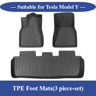 The 3D designed three-piece set of TPE floor mats for Tesla Model Y, including two front seat mats and one rear seat mat, has excellent waterproof and pollution-resistant properties, providing comprehensive protection for the interior of your car.