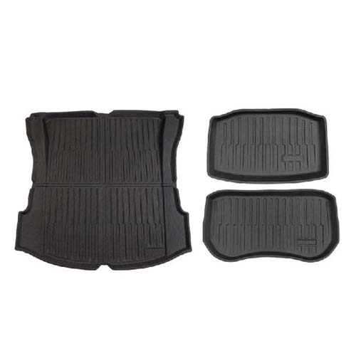 Tesla TPE trunk mats providing durable and waterproof protection for the rear cargo area.