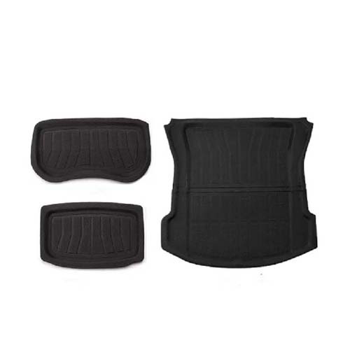 Tesla XPE trunk mats set, designed for heavy-duty and waterproof protection of the rear cargo area.